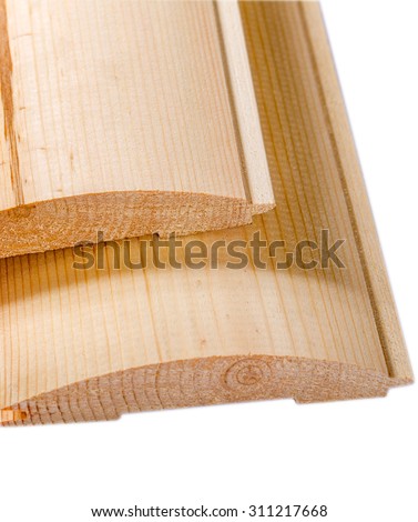 Stacks of wooden block house isolated on white background. Set of wooden board isolated