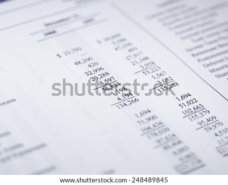 Financial report values close up
