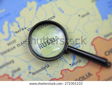 Russia map close up with magnifier