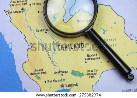 Thailand map close up with magnifier
