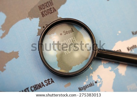 South Korea map close up with magnifier