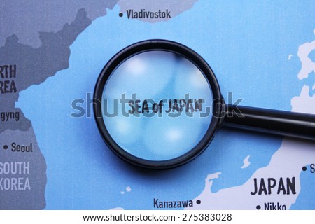 Sea of Japan map close up with magnifier