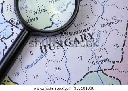 Hungary map close up with magnifier