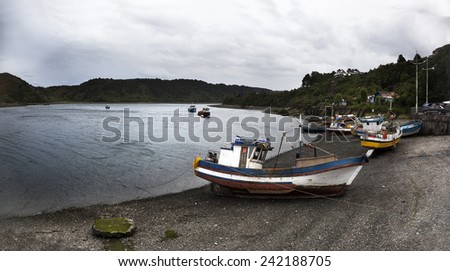 Fishing boats moored in Angelmo, tourist area and restaurant specialists in cooking fish