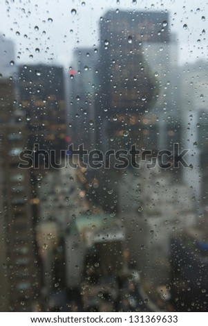 Rain drops in window, New York Manhattan