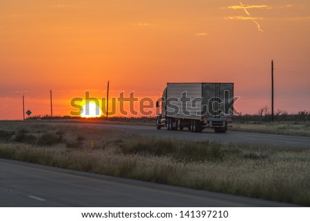 Big truck at the sunset