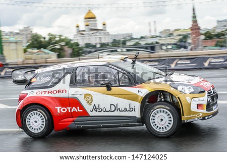 MOSCOW, RUSSIA - JULY 21: Professional WRC Citroen driver Daniel Sordo in Moscow City Racing Circle, Moscow on 21 July 2013, Russia