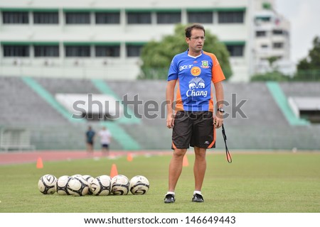 BANGKOK,THAILAND- JUNE 24: Paulo Ribeiro fitness coach of Army United during a training session at Army stadium on June 26,2013; Bangkok,Thailand