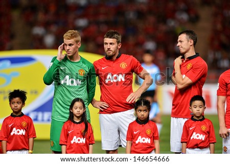 BANGKOK THAILAND-JULY13: Players of Manchester United looks on prior to the friendly match between Singha All Star XI and Manchester United at Rajamangala Stadium on July13,2013 in Thailand.