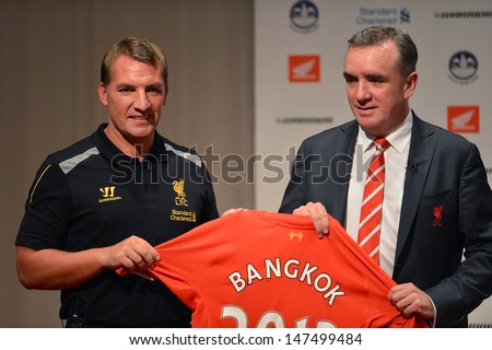 BANGKOK,THAILAND- JULY 26: Manager Brendan Rodgers of Liverpool FC and Ian Ayre managing director during a press conference LFC on tour 2013 at Plaza Athenee hotel on July 26, 2013; Bangkok,Thailand.