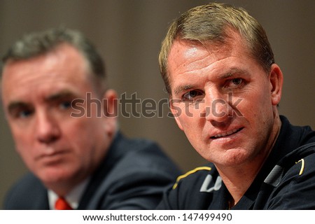 BANGKOK,THAILAND- JULY 26: Manager Brendan Rodgers of Liverpool FC and Ian Ayre managing director during a press conference LFC on tour 2013 at Plaza Athenee hotel on July 26, 2013; Bangkok,Thailand.