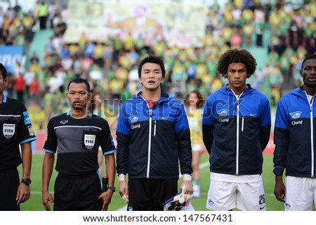BANGKOK,THAILAND-JU LY 20: The Player of Chonburi FC pose during the Thai Premier League between Army United and Chonburi FC at Army stadium on July 20, 2013 in Bangkok,Thailand.
