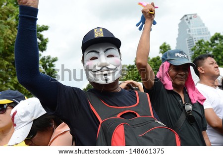 BANGKOK,THAILAND- AUGUST 4, 2013: A rally of the People's Army against Thaksin regime at Lumpini park on August 8, 2013 in Bangkok, Thailand.