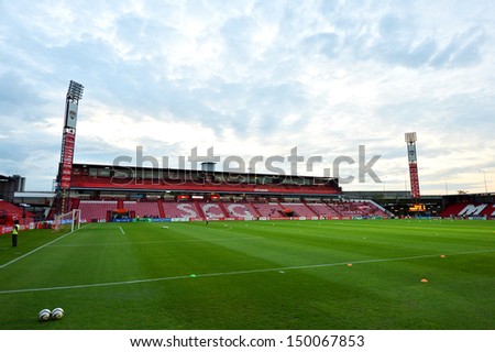 NONTHABURI,THAILAND-AUGUST 14, 2013: The SCG stadium home of Muangthong United football club certified standard of Asian Football Confederation at SCG stadium on August 14, 2013 in Nonthaburi,Thailand