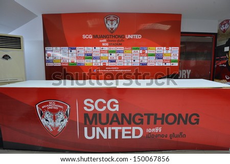 NONTHABURI,THAILAND-AUGUST 14, 2013:Press conference room at Muangthong United football club certified standard of Asian Football Confederation at SCG stadium on August 14, 2013 in Nonthaburi,Thailand