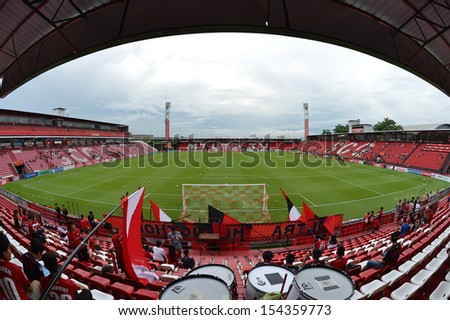 BANGKOK,THAILAND-SEP 14:The home stadium of Muangthong United during football Thai Premier League 2013 between Muangthong United and TOTSC at SCG stadium on Sep 14,2013 in Thailand.