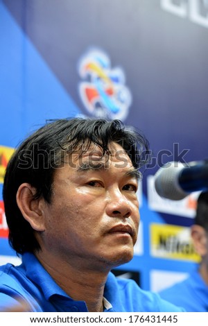 NONTHABURI-FEB7,2014:Phan Thanh Hung head coach of Hanoi T&T in action during press conference AFC Champions League 2014 between MTUTD and Hanoi  at Chonburi Stadium on February7,2014 in Thailand
