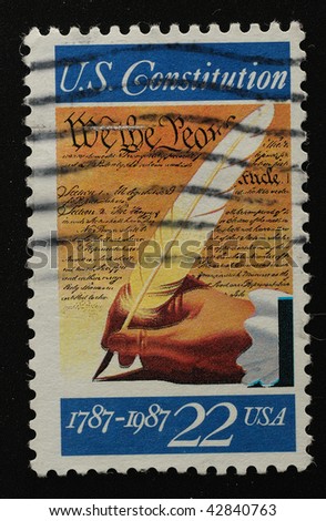 USA - CIRCA 1987. Postage stamp with the United States Constitution, circa 1987