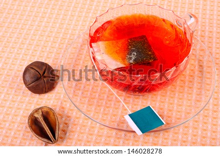 Ã?Â�Ã?Â¡up of tea with tea bag in a glass cup