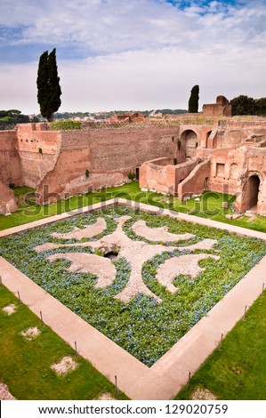 Domus Augustana gardens and ruins in palatine hill at Rome - Italy