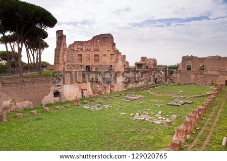 Palatine stadium ruins side view in palatine hill at Rome - Italy