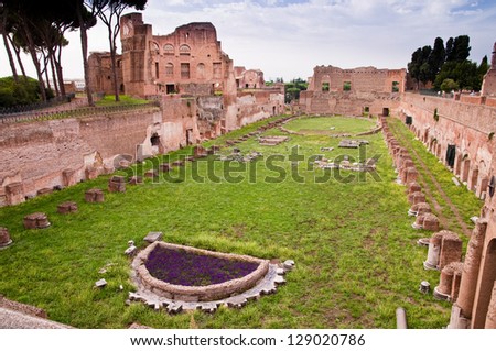 Palatine stadium ruins in palatine hill at Rome - Italy