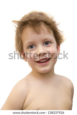 Cute Smiling Baby With Sticking-out Hair Isolated On White Stock Photo 