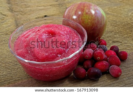 Cranberry apple sauce with frozen cranberries and a fresh apple.