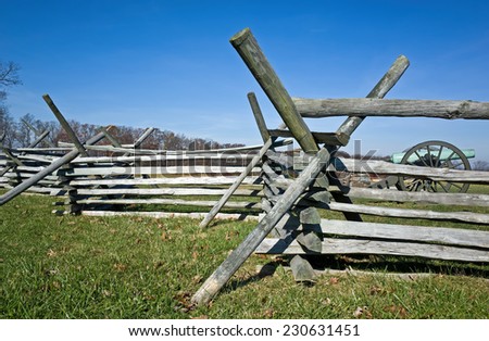 Wood fencing in a Civil War battlefield in the afternoon sun of a warm autumn day.