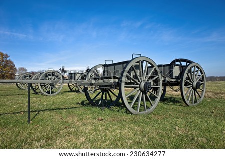Civil War ammunition wagon in the late afternoon sun of a warm autumn day.