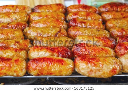 Asia sausage in the market - red sausage