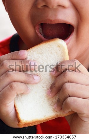Child eating a delicious slice of bread