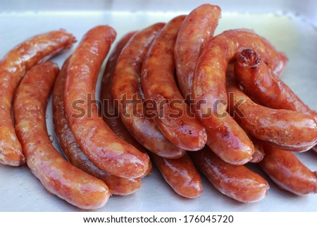 fried  pork sausage in the market