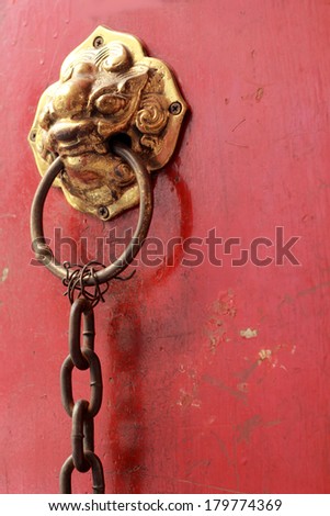 Old door handles in the chinese temple.
