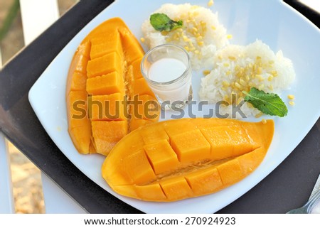 sticky rice with coconut milk mix and ripe mango.