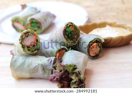 Vegetable salad wrapped into spring rolls delicious