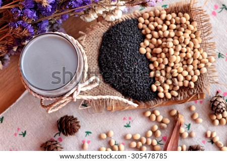 Soy milk mix black sesame with soybean seed and black sesame seeds dry