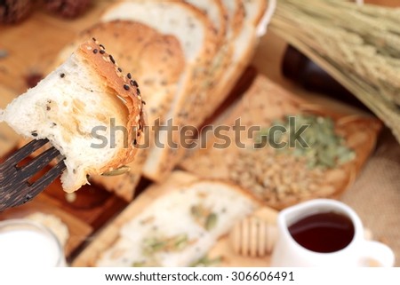 Brown bread with whole grain cereals of sliced