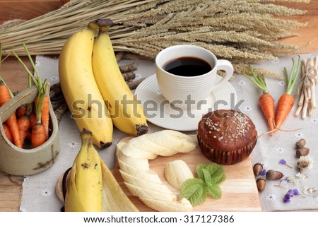 Banana cake of delicious and banana ripe with coffee
