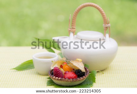 Green Tea Pot And Fruit Tart