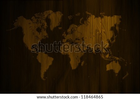 the creation of the world map on wood  background