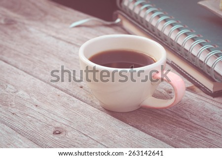 coffee cup on table with cake : vintage style
