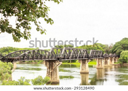 digital artwork of death railway bridge over river kwai in watercolor style