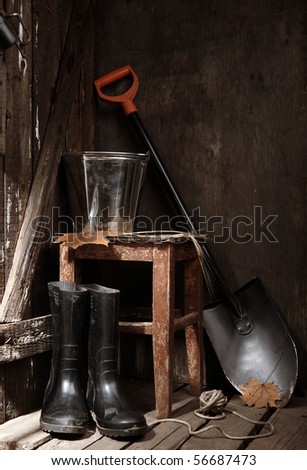 Garden tools in shed