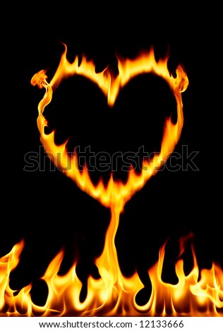 burning fire form a heart shape, studio shot