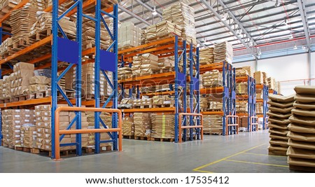 warehouse with multilayer racks in a factory