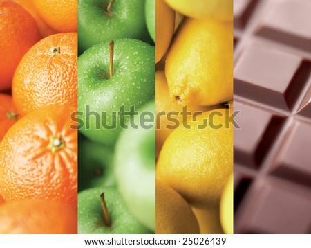 colors by different kind of fruits and chocolate