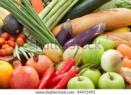 different kind of fresh vegetables and fruits