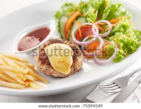 delicious pork patty, shallow depth of field