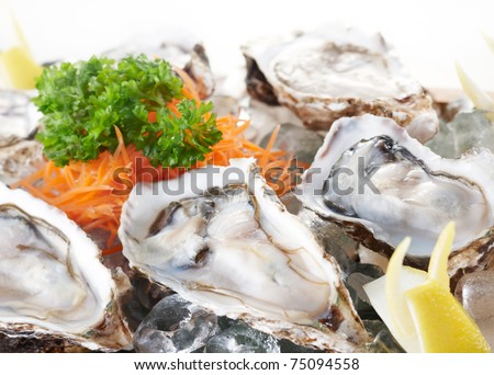 fresh and delicious raw oysters as food background